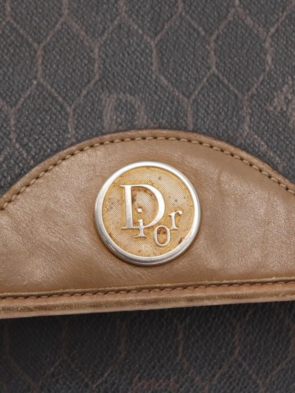 Authentic Christian Dior Honeycomb Canvas Chain Shoulder Bag PVC Black Gold - Picture 6 of 16